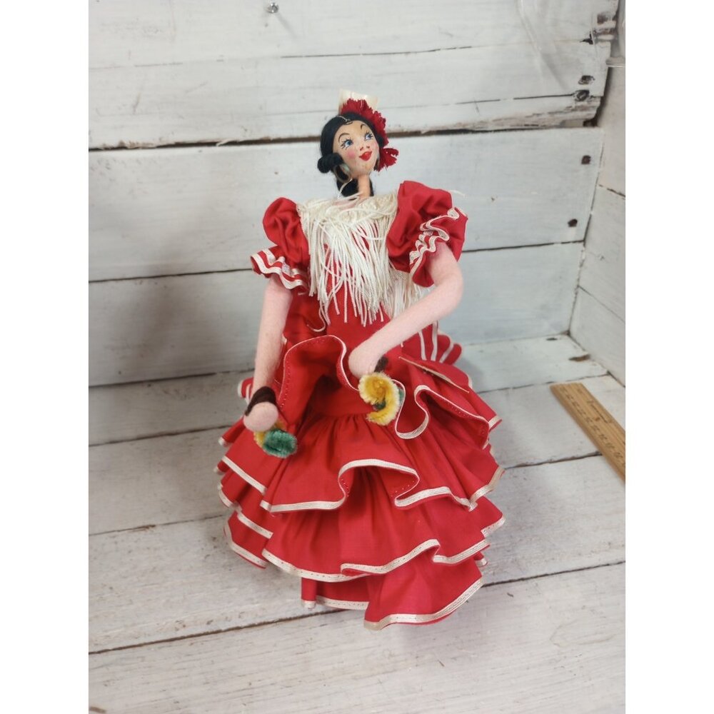 Vintage Tagged Roldan Barcelona Cloth Doll Flamenco Dancer Dancing Lady